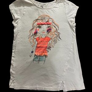Jillian’s Closet White T Shirt Graphic Girl Orange Embroidery Hair